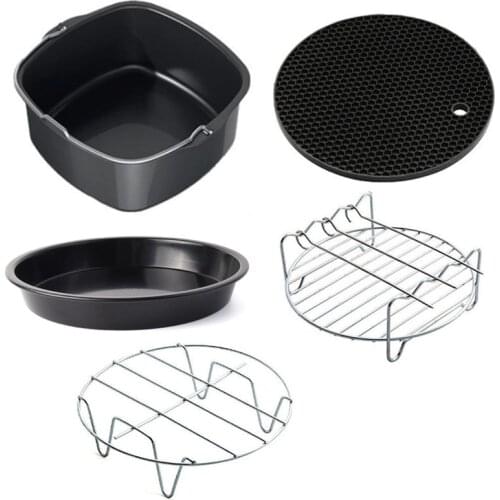 CHYIR 5pcs/set High Quality 6 Inch Air Fryer Accessories Square Cake Basket Pizza tray Grill Steam Rack Fit Airfryer 3.7~5.8QT