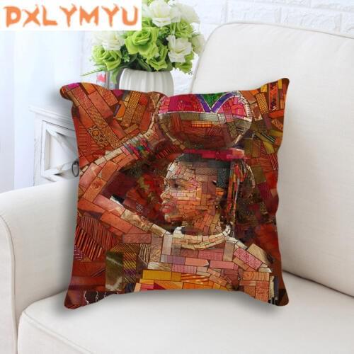 African style Women Mosaic Picture Cotton Linen Throw Pillow 45x45cm Decorative Cushion Sofa Waist Cushion Home Car Decor