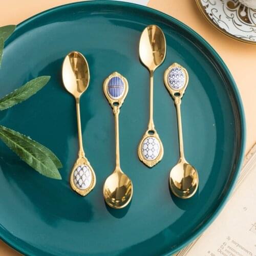 Gold Long Handle Dessert Stainless Steel Teaspoons Tea Coffee Mixing Spoon Tableware