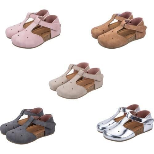 Cork sole Girls casual shoes star hole Breathable Boys beach sandals Pu Leather kids shoes Baby Children shoes 6T