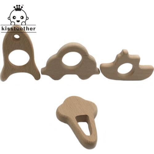 DIY Baby Teether Toys Organic Natural Beech Wooden Rocket-Ice cream-Car-Boat Hand Cut Toy Baby Wooden Teether Gift