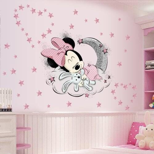 Disney Cartoon Mickey Minnie Sleep Wall Stickers for Children Room Wall Art DIY Children Gifts Stick Mickey Christmas Decoration
