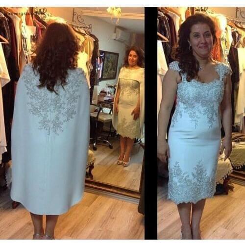 Elegant Mother of the Bride Dresses Appliqued With Cape Formal Groom Godmother Evening Wedding Party Guests Gowns Plus Size