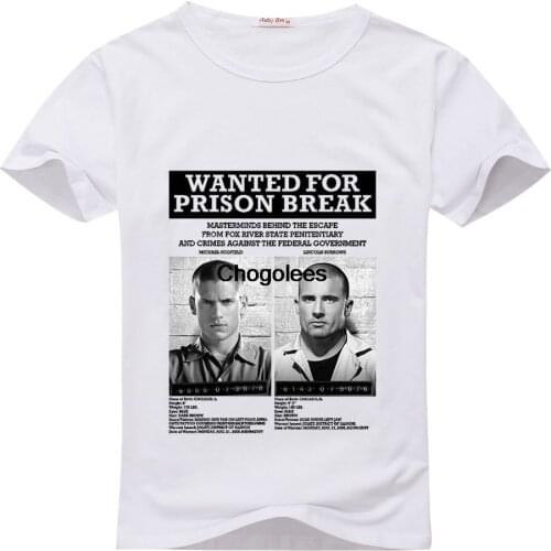 Fashion Printing Customized Prison Break Cotton Mens Classic T-shirt White Black S M L XL XXL XXXL