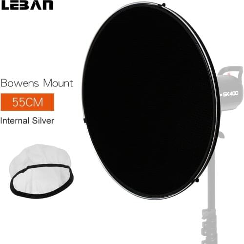 Godox 55cm / 22" Studio Silver Beauty Dish Bowens Mount + Honeycomb Grid + Diffuser Sock