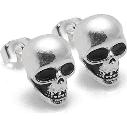 Hainon Hot Sell Punk Skull Earrings for Men Boys Cool Silver Color Jewelry Stud Earrings Vintage Rock Skeleton Earrings
