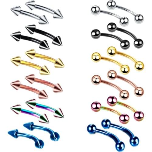 2PCS Stainless Steel 16G Eyebrow Piercing Ring Labret Lip Tongue Piercing Snake Eyes Banana Lengua Rook Tragus Earring