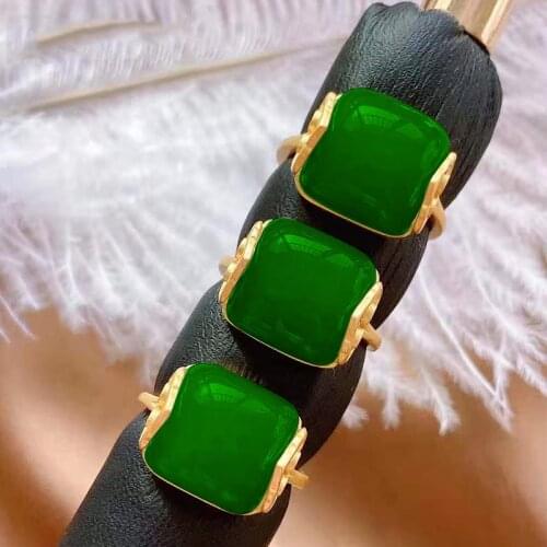 Natural Green Jade Ring 925 Silver Fashion Jewelry Chalcedony Amulet Gifts for Women