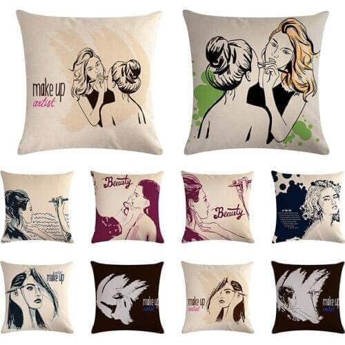 Creative Fashion Modern Makeup Artist Printed Linen Cushion Cushion Cover Sofa Bed Car Dec Printed Brief Pillowcase Gifts ZY1288