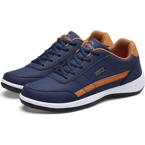 Men Casual Sneakers PU Leather Flat Blue Walking Shoes Breathable Lace-Up Sports Shoes For Male Casual Fashion Style Size 39-46
