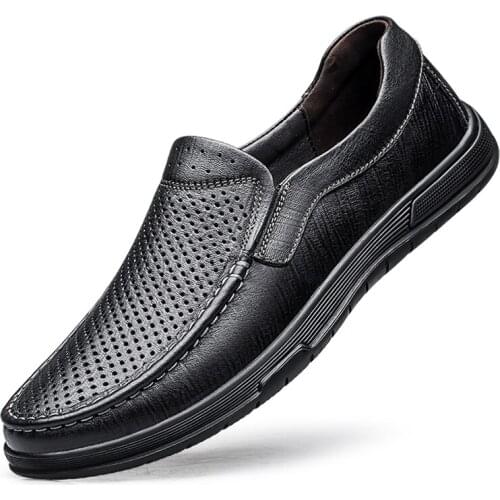 Summer Casual Slip-on Shoes Genuine Leather Men Loafers Luxury Business Breathable Flats Walking Footwear Flats Brand Designers