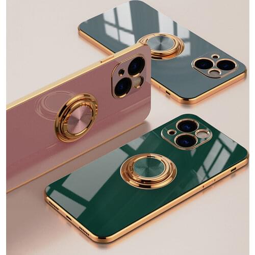 Soft TPU Silicone Case For iPhone 11 12 Pro Max Mini XS XR X 7 8 Plus SE 2020 Phone With Metal Ring Holder Stand Magnetic Covers