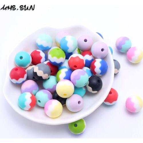 MHS.SUN 15MM Round silicone beads soft baby shower toys wavy ball beads safty Infant teether 30pcs silicone chewable jewelry