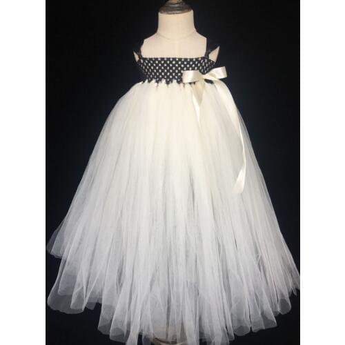 Lovely Girls Ivory Tutu Dress Baby Fluffy Tulle Dress Ball Gown with Ribbon Bow Children Evening Party Dress Kids Wedding Dress