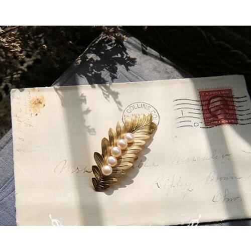 Retro Gold Vintage Leaf Pearl Brooch Pins Collar Suit Stick Breastpin Lapel Pin Mens Suit Dress Up Party Boutonniere