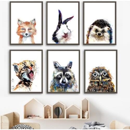 Fox Bunny Hedgehog Leopard Raccoon Owl Animal Wall Art Canvas Painting Nordic Posters And Prints Wall Pictures Kids Room Decor