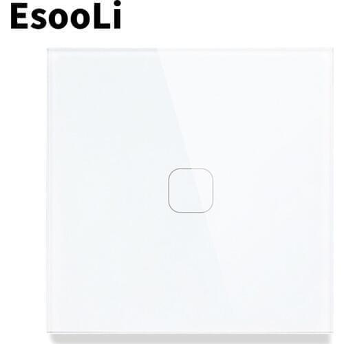 EsooLi 1 Gang 1 Way EU/UK Standard Light Switch Wall Touch Sensor Switch,Crystal Glass switch power,luxury Wall Touch MUTE