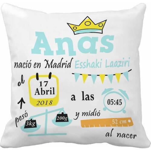 Customized With Birthday Baby Boy Cushion Birth Data Crown Pattern Pillow Decorative Cushion Cover Pillow Case Customize Gift