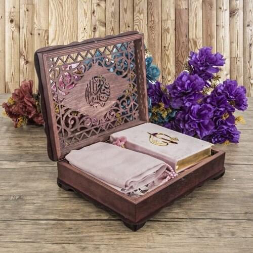 Gift Luxurious Wooden Eyed Desk, Velvet Quran, Shawl, Prayer Rug, Rosary Package FREE SHİPPİNG