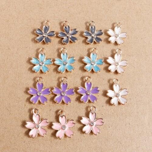 10pcs 14*17mm Alloy Enamel Crystal Flower Charms Pendants for DIY Jewelry Making Necklaces Earrings Bracelets DIY Crafts Supply