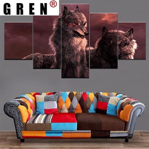 GREN Wall Canvas Art Paintings UnFrame 5 Piece Pack Of Wolves Posters Modular Pictures Home Modern Living Room Decoration