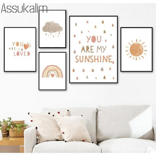 Rainbow Wall Art Poster Sun Cloud Canvas Painting Nordic Print Nursery Posters and Prints Boho Pictures Kids Bedoom Decoration