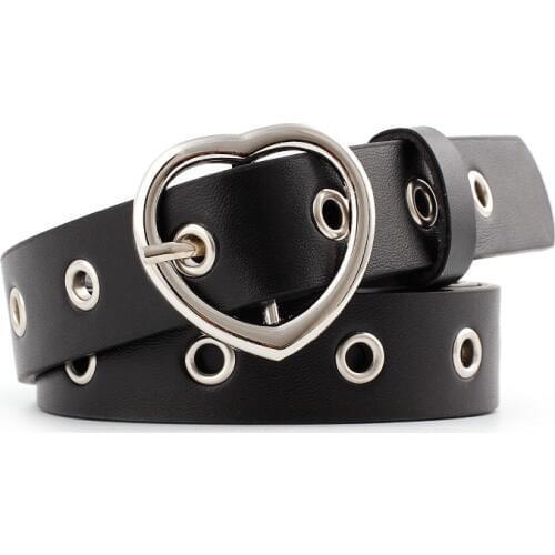 OLOME Vintage 2.5cm Wide Eyelet Grommet Belt Leather Women Pink Black White Heart Buckle Silver Waist Belt Female Jeans Belts