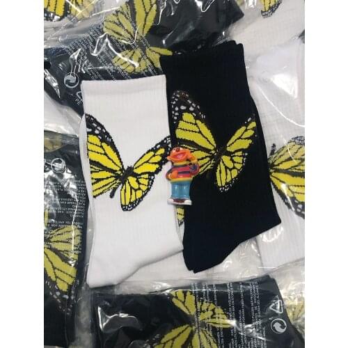 Crew Top Street Fashion Cotton Socks Monarch Wanderer Bufferfly Black Yellow Skateboard Casual Harajuku Fluttering Flaps Wings