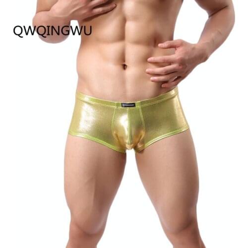 Sexy Underwear Men Boxer Shorts masculina Faux Leather Underpants Breathable Boxers Low-waist U Convex Pouch Panties Underwear