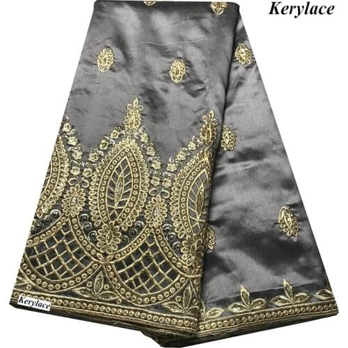 Grey Raw Silk Sequin Lace Fabric African 100%Cotton George Lace Fabric Gold Sequince Women/Men Clothes Sewing 5 Yards KRL-92333