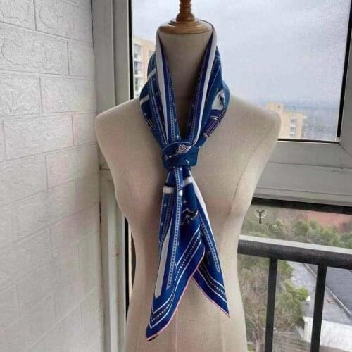 2021 new arrival spring summer classic horse 100% pure silk scarf twill hand made roll 90*90 cm shawl wrap for women lady gift
