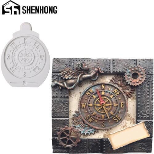 SHENHONG Compass Sugar Craft Pastry Tray Fondant Dessert Border Decorating Tools Silicone Cake Molds Gumpaste Baking Mould