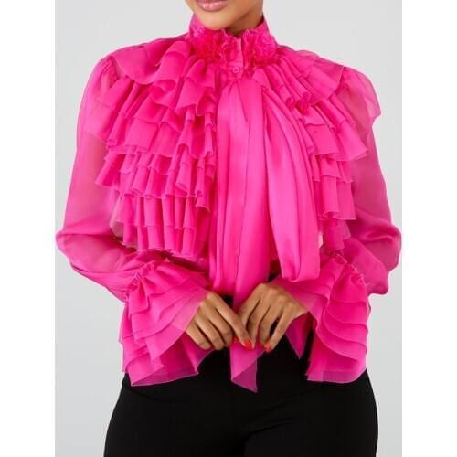 Chiffon long-sleeved blouse with ruffled sleeves summer comfy and elegant ladies shirt 2020