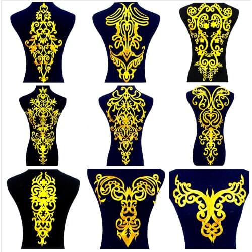 YACKALASI Iron On Appliques Gold Motif Flowers Back Flower Diy Trims Golden Embroidered Patches Gold And Silver 50.5cm*25cm