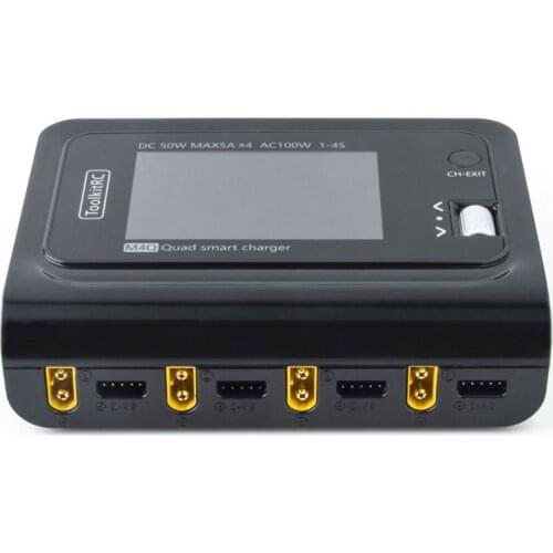 ToolkitRC M4Q 4x50w 5A 1-4S AC 100W 4 Ports XT60 DC Smart Charger 32 Bit ARM IPS Bright Clear Wide Angle Display for RC FPV