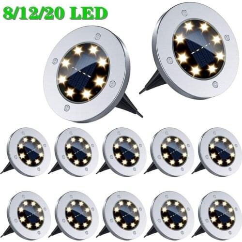 Solar Powered Ground Light Waterproof Garden Pathway Deck Lights With 8/12/20 LED Lamp for Home Yard Driveway Lawn Road