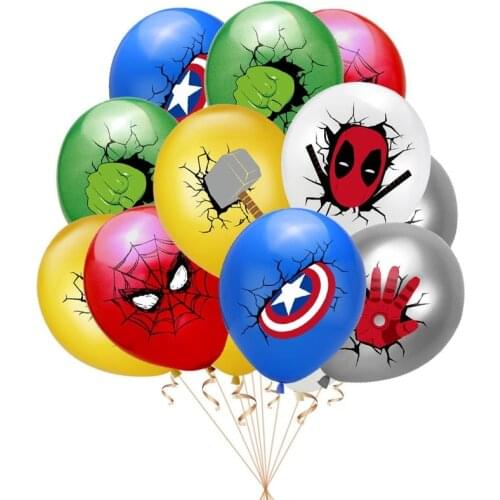 12pcs Disney Marvel anime superheroes Spiderman Iron man Hulk Thor Theme balloons Childrens birthday party decoration sets