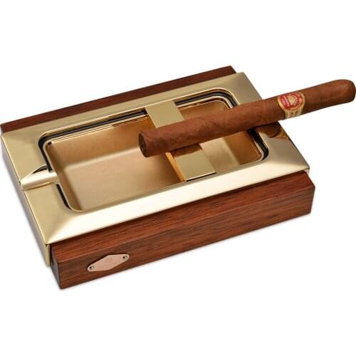 High-end Atmosphere Fashion Design Luxury Titanium Smoke Slot Removable Smoke Support Brown Solid Wood Cigar Ashtray AT-120