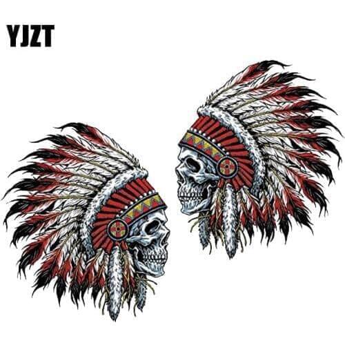 YJZT 10.2CM*12.2CM 2X AMENRICAN LNDIAN CHIEFTAIN SKULL Reflective Car Sticker Motorcycle Parts C1-7083