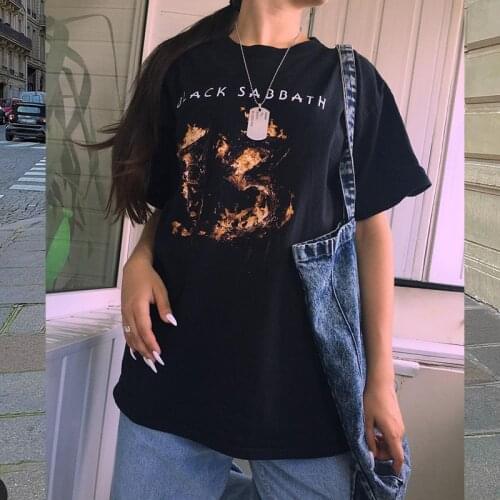 Y2K Women t-shirts korean Black Oversized Tshirt Tops harajuku vintage Grunge aesthetic gothic graphic punk clothes flame print