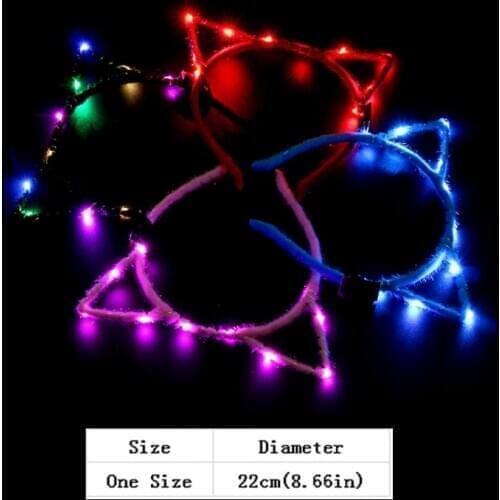 1Pc Women Girls LED Flashing Cute Pointed Cat Ears Hair Hoop Glowing String Lights Plush Cloth Wrapped Headband Party Supplies