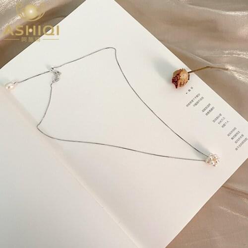 ASHIQI Natural Freshwater Pearl Necklace Pendant Real 925 Sterling Silver Chain Jewelry for Women 2021 Trend