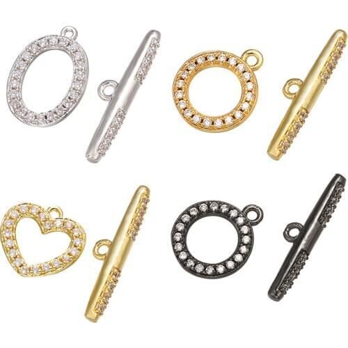 ZHUKOU Brass Cubic Zirconia heart& Round Crystal Hooks for Women Handmade Necklace Bracelet Jewelry Accessories Model: VK76/VK92