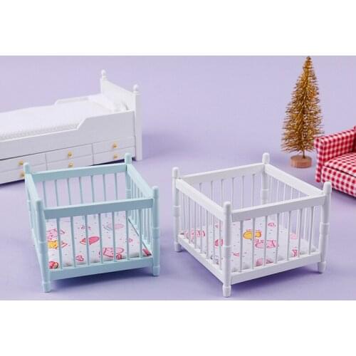 1:12 Dollhouse Miniature Baby Bed Wooden Cradle Nursery Room Furniture Model