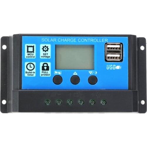 1pc 12V/24V Dual USB Solar Controller 10/20/30A LCD PWM Battery Charging Solar Charge Controller Panel Regulator