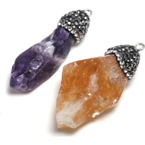 1Pcs New Natural Stone Irregular Citrines Amethysts Pendants Crystal Charms For Jewelry Making Necklace Earrings 20x50-25x55mm