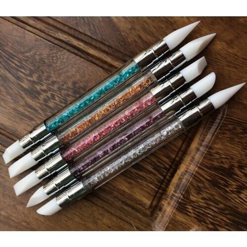 Crystal Acrylic Brush 1pc Professional Gel Pens Double Way Silicon Tipped Brushes For Drawing Diamond Manicure Nail Tools