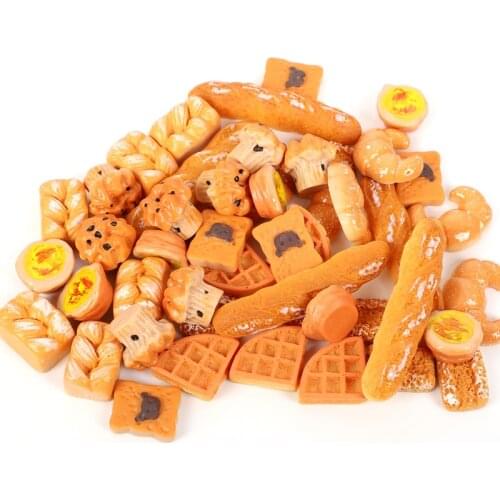 10Pcs Resin Kawaii Accessories Breads Flatback Cabochon Embellishment For Scrapbooking Diy Decoration Craft Mixed