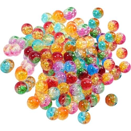 200pcs Crackle Glass Beads 8mm Glass Lampwork Beads Loose Spacer Beads for Beading Friendship Bracelet Jewelry Making Ornament