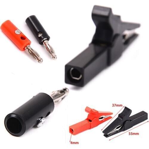 4Pcs/Set Alligator Clips + Banana Plug Test Probe with 4mm Banana Plug Cable Clips Red + Black 43mm/55mm Wholesale